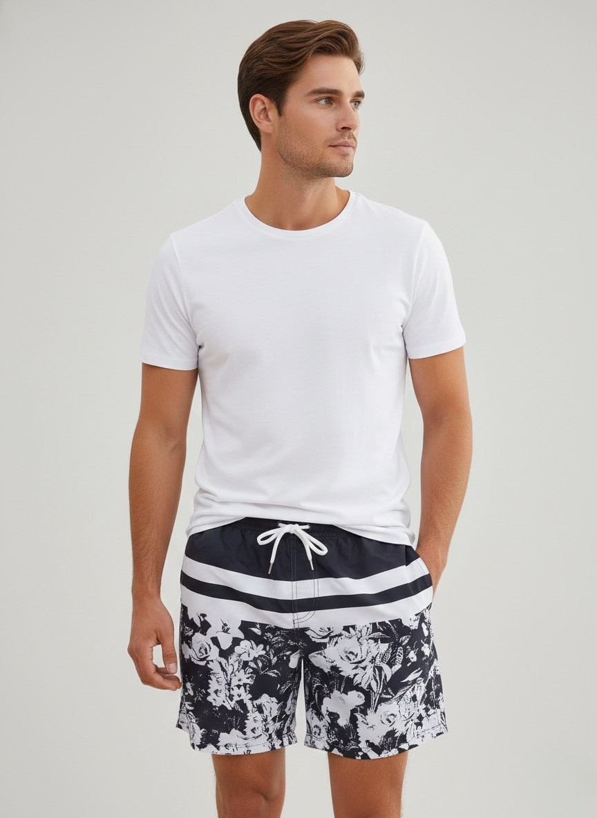 Conjunto Camiseta Branca + Calção Tropical