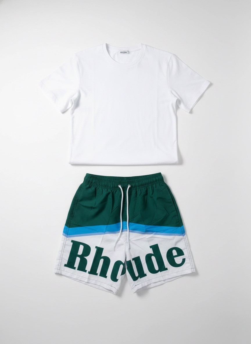 Conjunto Camiseta Branca + Calção Verde Tropical Rhude